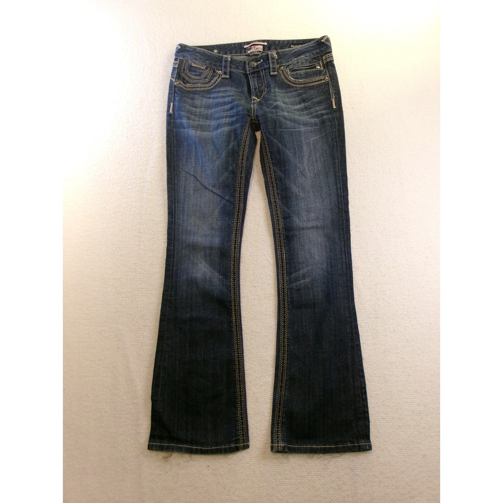 Express Be Rock Barely Boot Jeans Womens Size 6S Blue Dark Wash Distressed Y2K